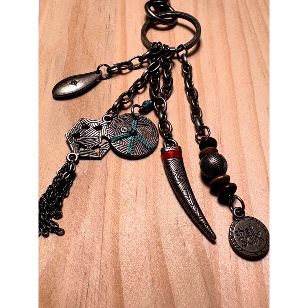 The Sak Bag Charm Keychain Women OS Silver Good Boho Multi Strand Tusk Wood Bead